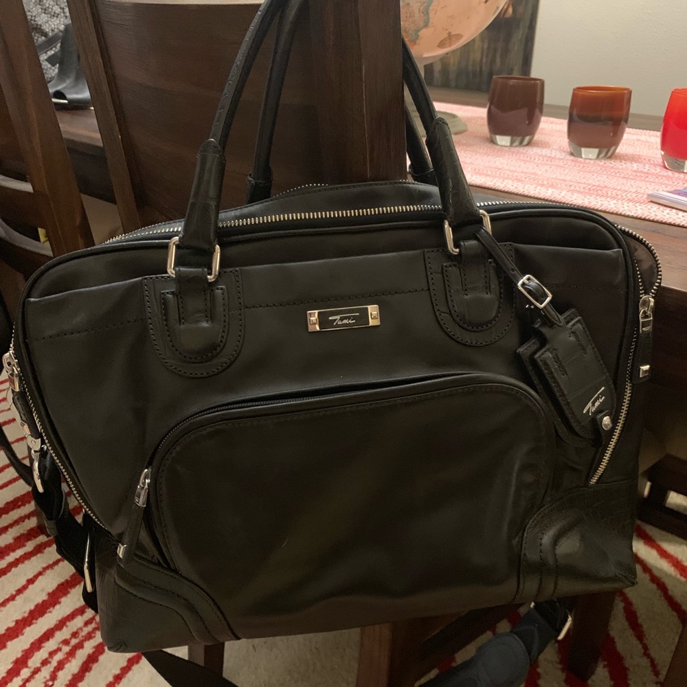 Tuning black leather brief case